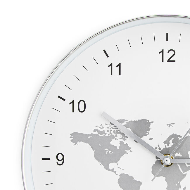 Grey World Map Clock 12" 
